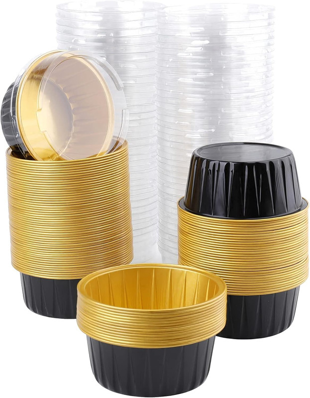 100 Pieces Aluminum Foil Baking Cups with Lids, 5Oz Disposable Ramekin Cupcake L gallery
