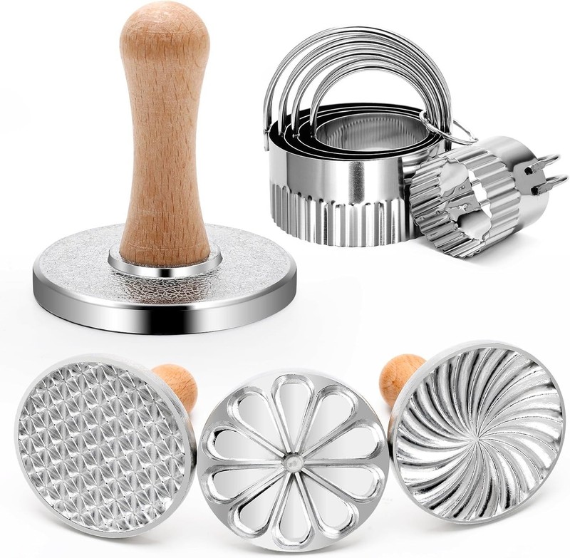 3 5 Cookie Stamps Biscuit Cutter Set 3 Molds Metal Cookie Press Mold Wooden