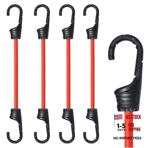 Red Elastic Rope Straps with 12" Bungee Cords with Hooks for Camping