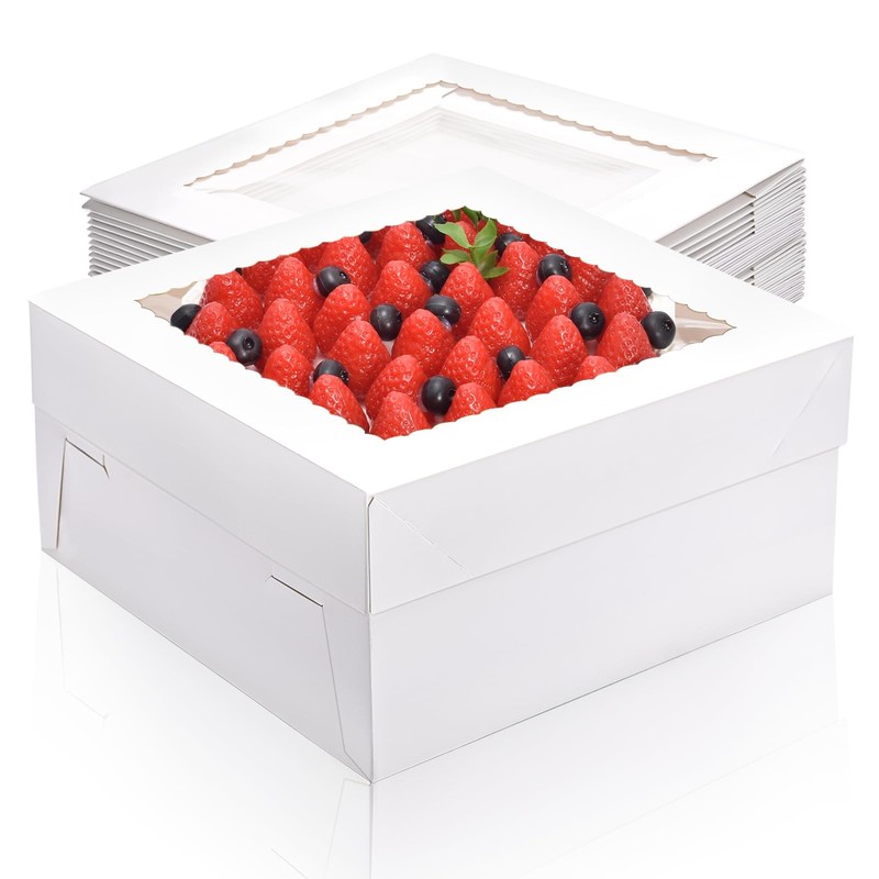 16 Pcs 12x12x6 Inch White Bakery Cake Boxes With Window Cake Carrier Container