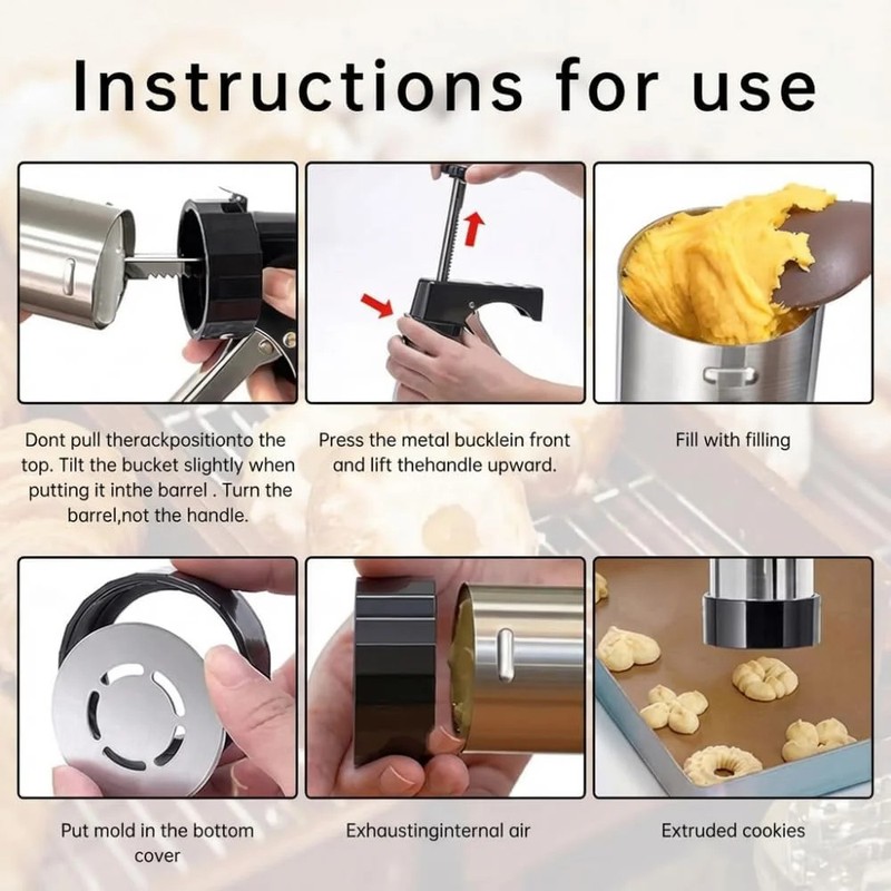 Stainless Steel Cookie Press Gun Kit with 13 Cookie Discs & 8 Piping Tips, Inclu gallery