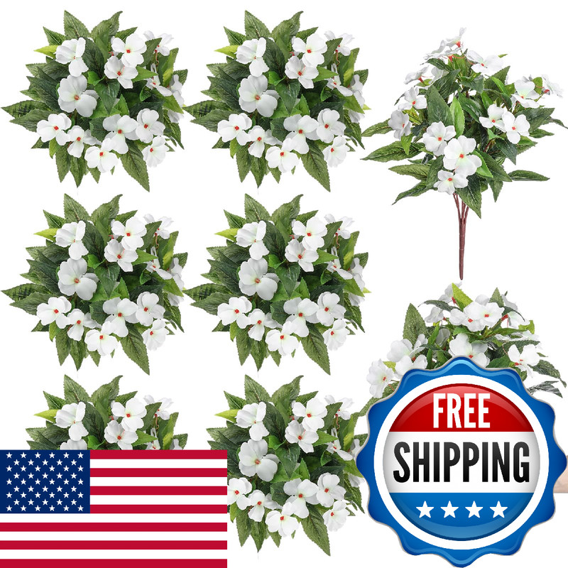 Wavwavw 6 Pcs Artificial Impatiens Bouquet Flowers For Outdoors 15 Inch Silk