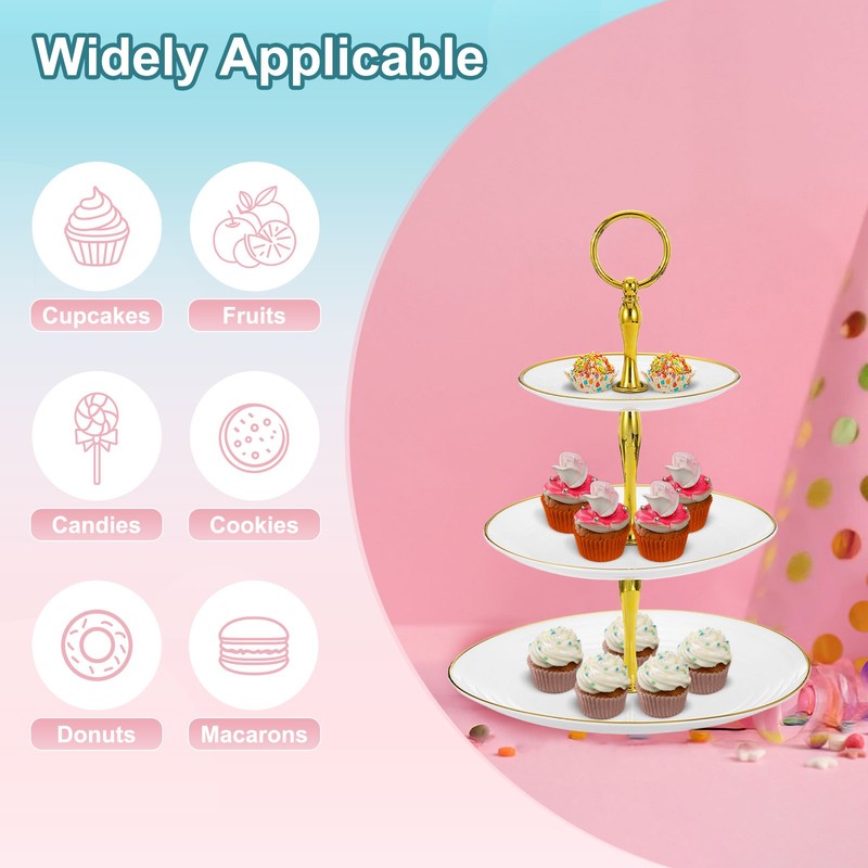 3-Tier Cupcake Stand Holder, Plastic Tiered Dessert Tower Tray, Black gallery
