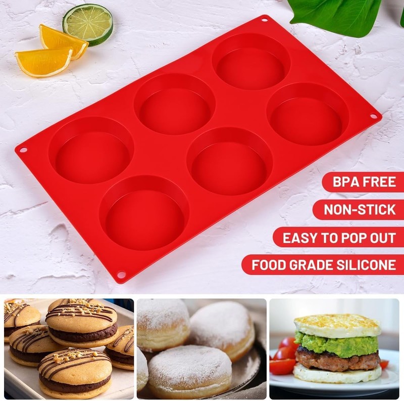 CAKETIME Muffin Top Pan, Silicone Egg Molds for Regular 3 inch - 3pcs, Red gallery
