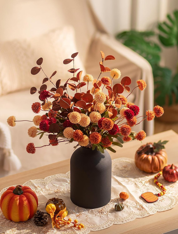 Flower Centerpiece Table Decorations: Metal Vase with 12 Stems of Fake Mums Kiku gallery