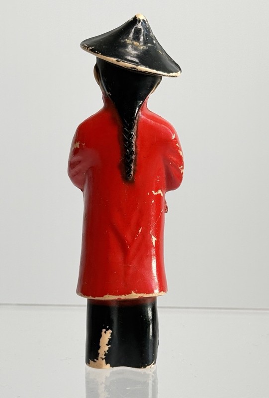 Vtg Hand Painted Hard Plastic Hollow Blow Mold Kitsch Asian Man Toy Cake Topper gallery