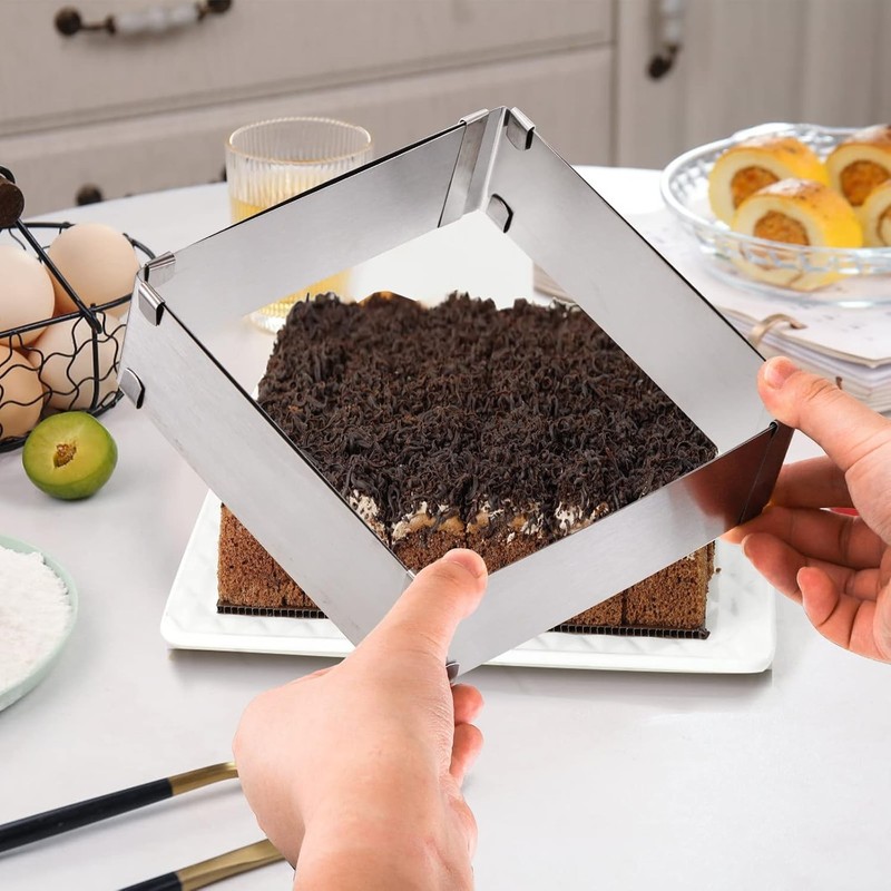 4 Pack Square Cake Molds Ring Adjustable from 6" to 11" Stainless Steel gallery