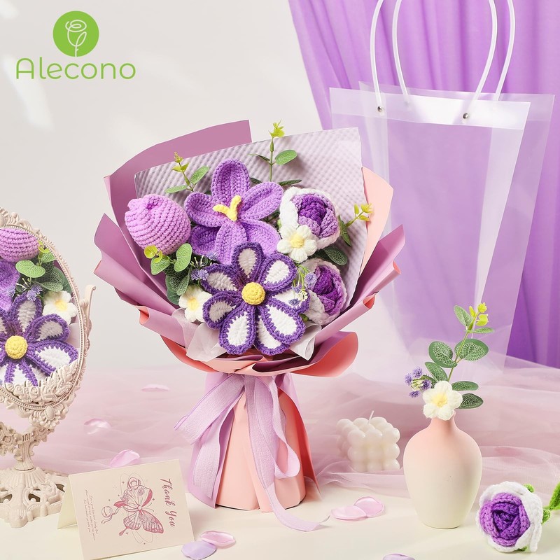 Alecono Crochet Flower Bouquet Purple Knitted Flowers Crochet Tulip Galsang gallery