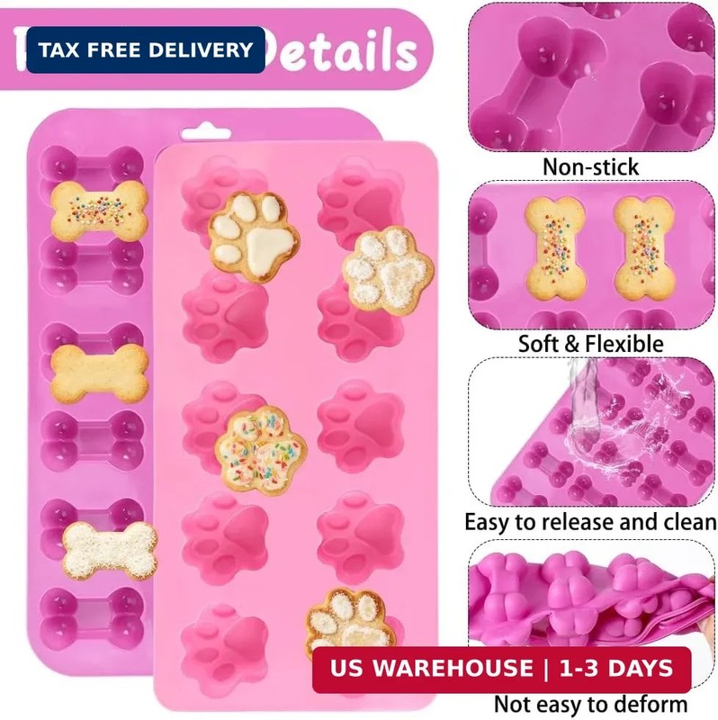 Silicone Dog Treat Molds, 2 Pack Reusable Silicone Molds with Puppy Dog Paw and gallery
