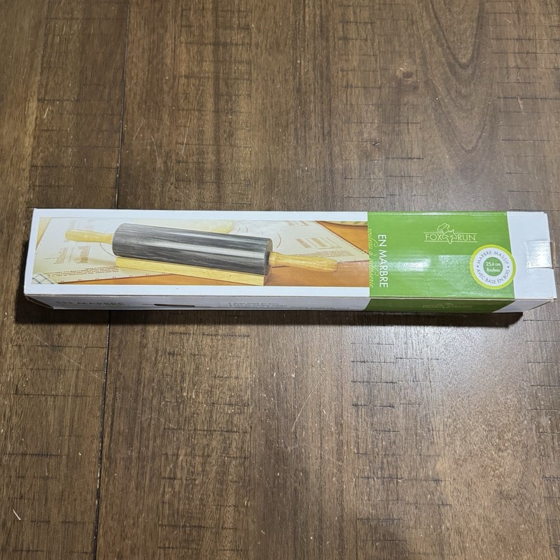 Fox Run 10-Inch Barrel Jade Green Polished Marble Rolling Pin Wood Cradle NIB! gallery