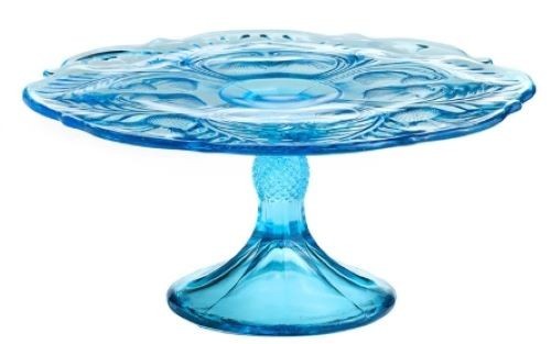 Cake Plate Pastry Tray Bakers Stand Inverted Thistle – Buffet Blue Glass – Large