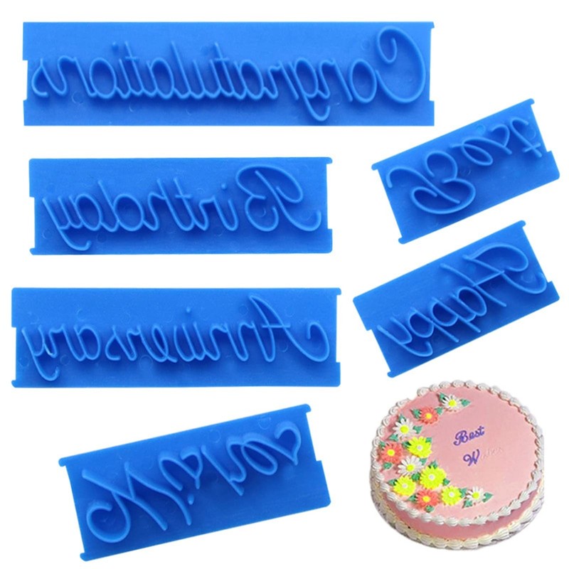6Pcs Cake Words Stamp, DIY Handwritten Letter Printed Stamp Happy Birthday Be...