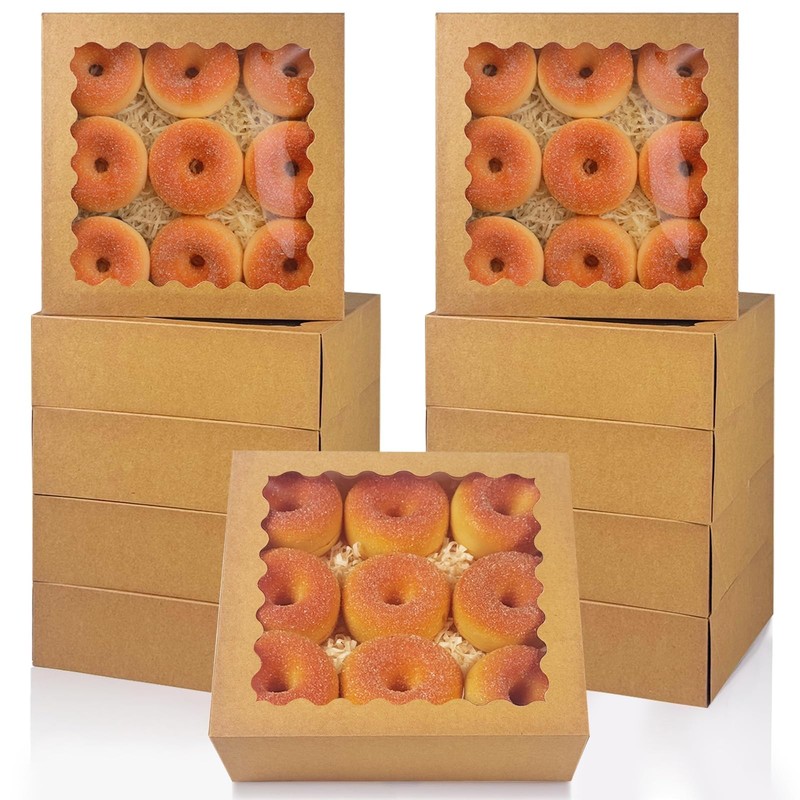 10x10x2.5 Inch Brown Pie Boxes with Window 12Packs Cookie Donut Bakery Box Au…