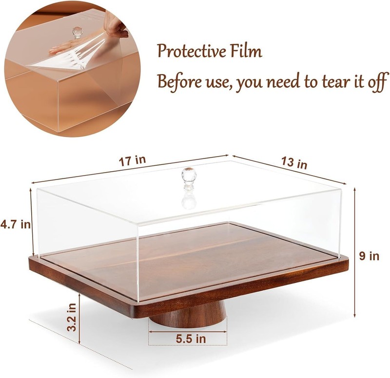Cake Stand with Lid - Acacia Wooden Cake Stand, 2-in-1 Shatterproof Serving Tray gallery