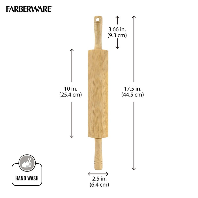 FARBERWARE Classic Wood Rolling Pin, 18-Inch Hardwood Dough Roller for Baking Pi gallery