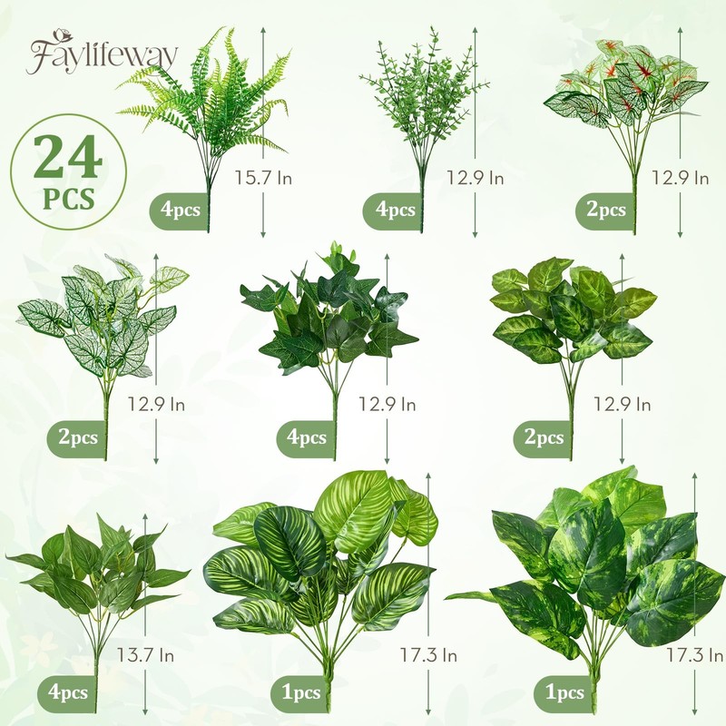 Faylifeway 24 Bundles Artificial Plants Outdooruv Resistant Fake Greenery Stems gallery