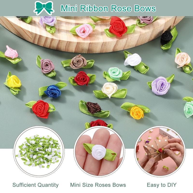 100 Pcs Mini Ribbon Roses Flowers Bows for Crafts, 15mm/0.6" Dia, White gallery