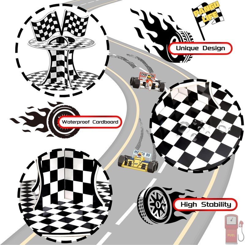 2 Pack Race Car Cupcake Stand for Kids Birthday Party, Three-Tier Cars Birthd... gallery
