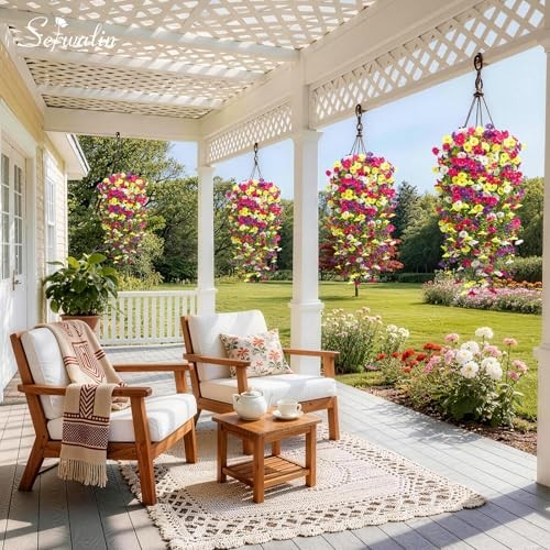 Artificial Hanging Flowers for Outdoors UV ResistantPCS Faux 4 A Summer Color gallery