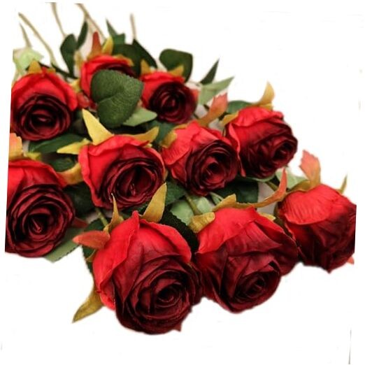 Artificial Roses Pcs – Lifelike Single Stem Fake Roses with Natural 10 Red