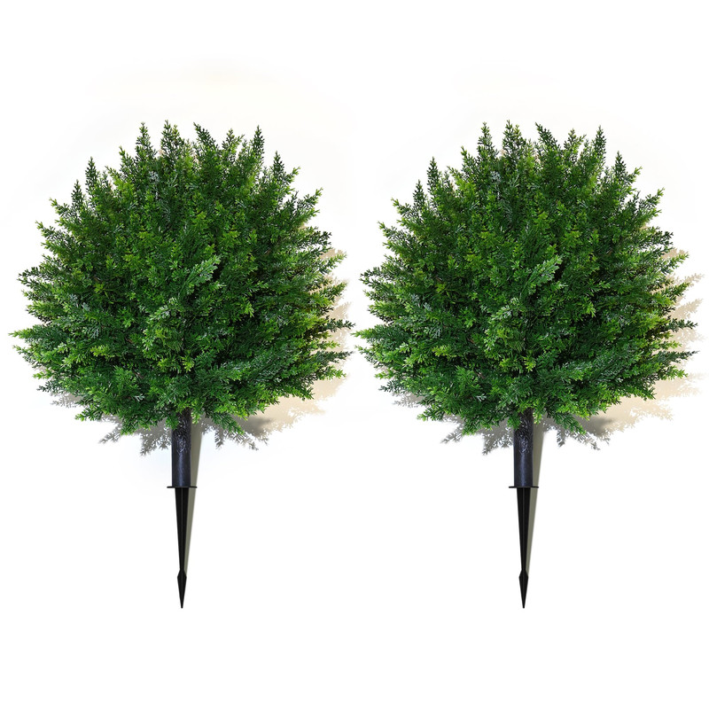 Ivyyuuoh Set Of 2 Artificial Cedar Topiary Ball Trees Ground Spike 16.5 Uv