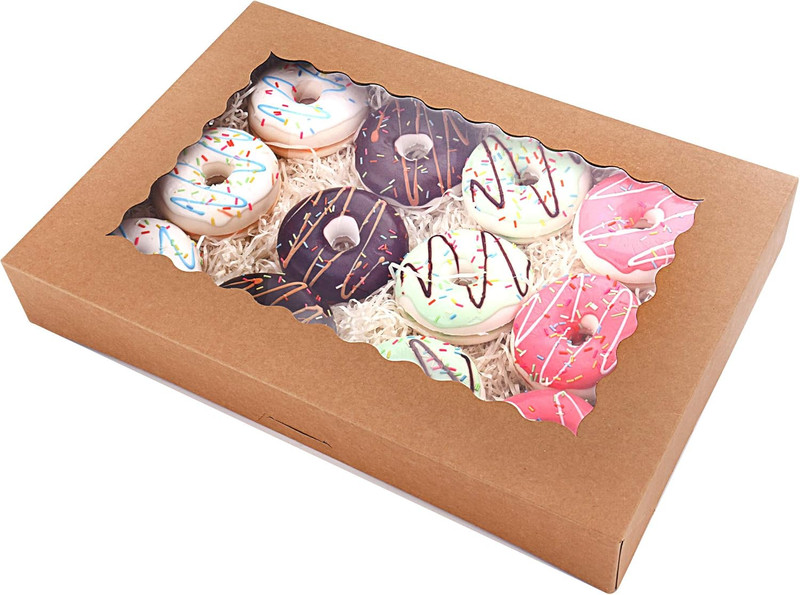 Tcoivs 20-Pack 16" X 11" X 2.5" Bakery Boxes with Window Hold 12 Donuts, Auto-Po