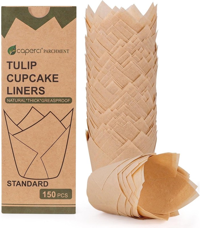 150PCS Natural Tulip Cupcake Liners Unbleached Baking Cups