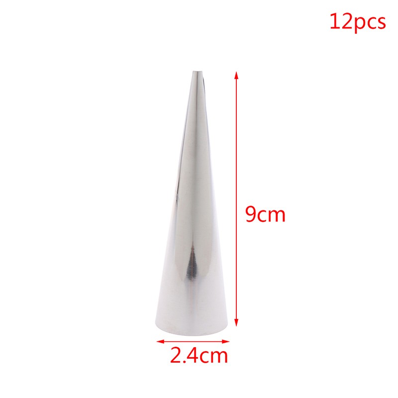 12pcs Conical Tubes Croissants Cone Horn Spiral Steel Roll Cream Bread Molds^