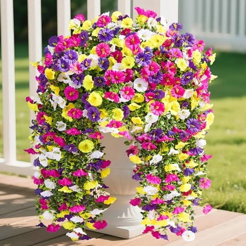 Artificial Hanging Flowers for Outdoors UV ResistantPCS Faux 4 A Summer Color