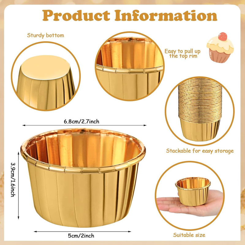 600 Pack Gold Cupcake Liners Bulk Disposable Foil Muffin Cups 3.5 Oz Wrappers fo gallery