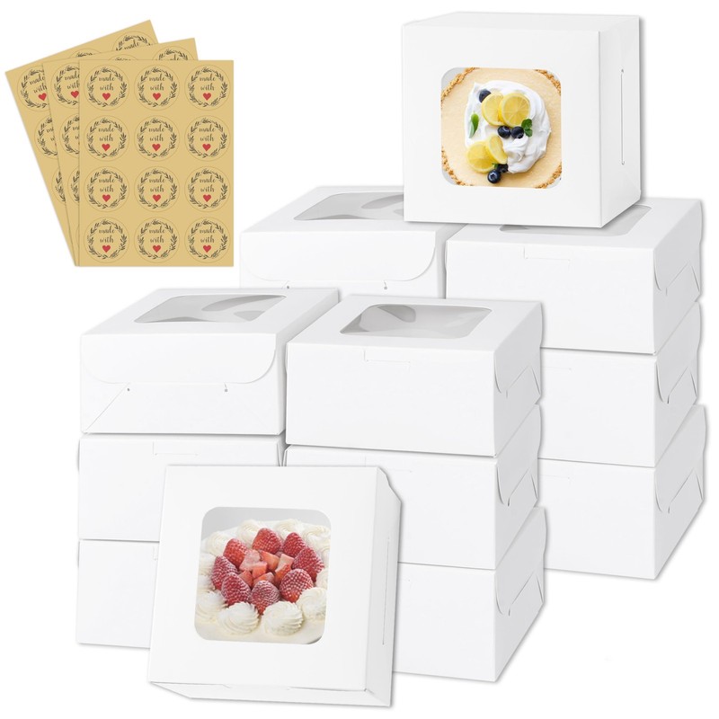 KGVZPT 50pcs White Cake Boxes with Window,5x5x2.5 Inches Small Bakery,Treat,P…