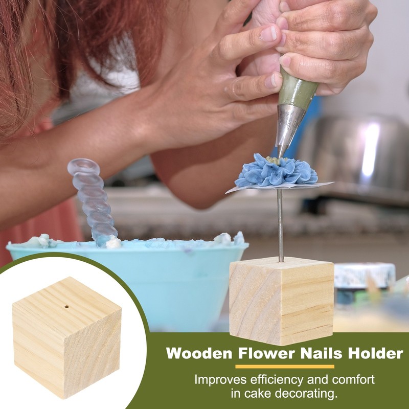 3 Pcs Wooden Flower Nails Holder, 1.97 Inch H Single Hole, Wood Color gallery