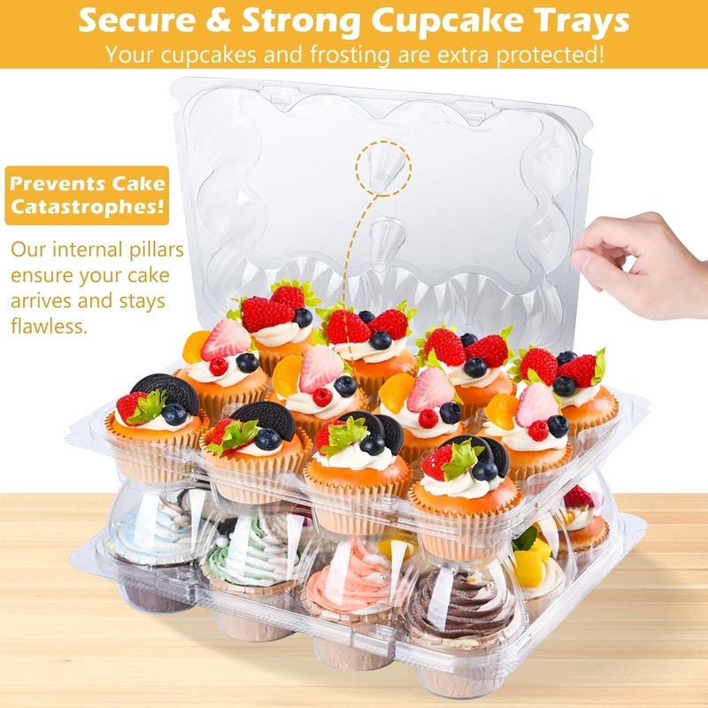 Plastic Cupcake Containers 12 Count (20 Sets), Stackable Cupcake Boxes Holders w gallery