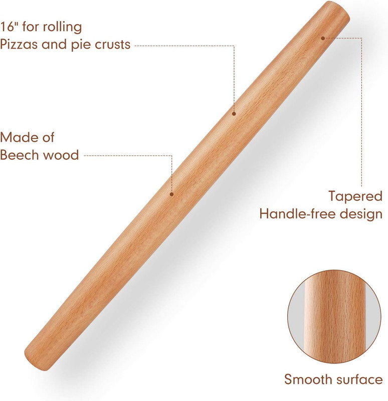 Wood French Rolling Pin for Baking, Wooden Dough Roller with Silicone Baking Ma gallery