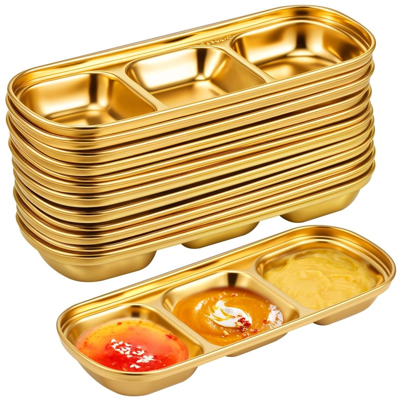 Maxcheck 12 Pcs Soy Sauce Dish Stainless Steel Divided Dip Bowls Korean 3 Com…