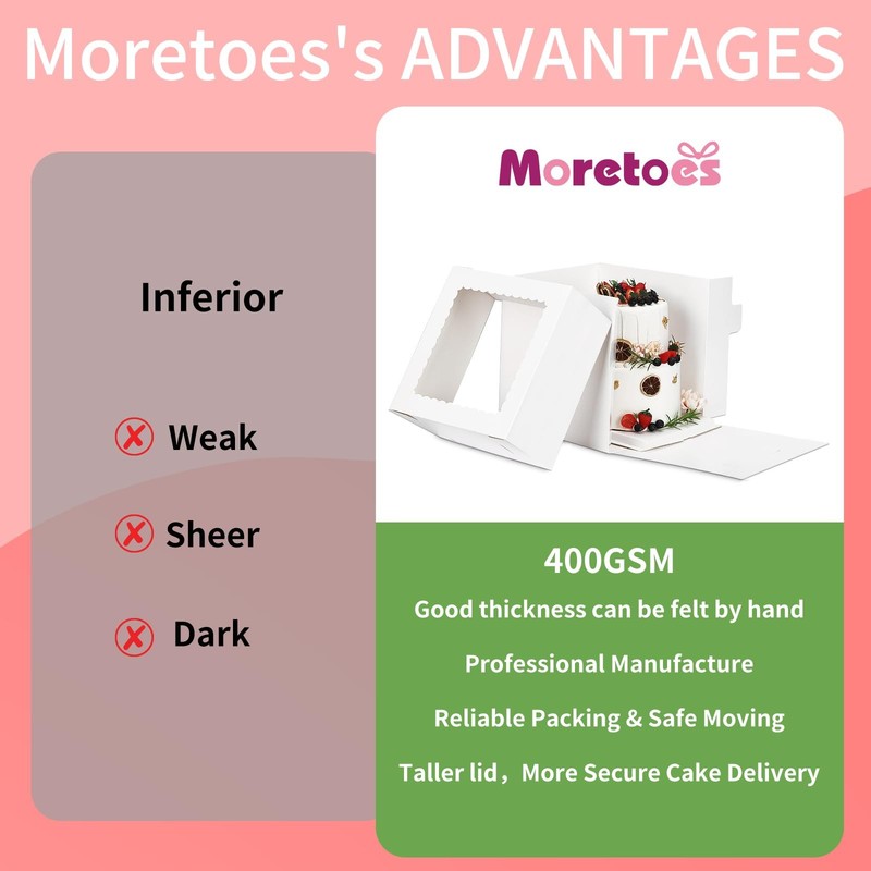 Moretoes 12 Pcs 3 Sizes 12x12x12 10x10x10 8x8x8 Inches Tall Cake Boxes gallery