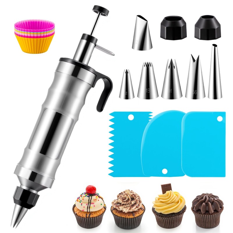 Dessert Decorating Syringe Set, Stainless Steel Frosting & Icing Piping Kit w…