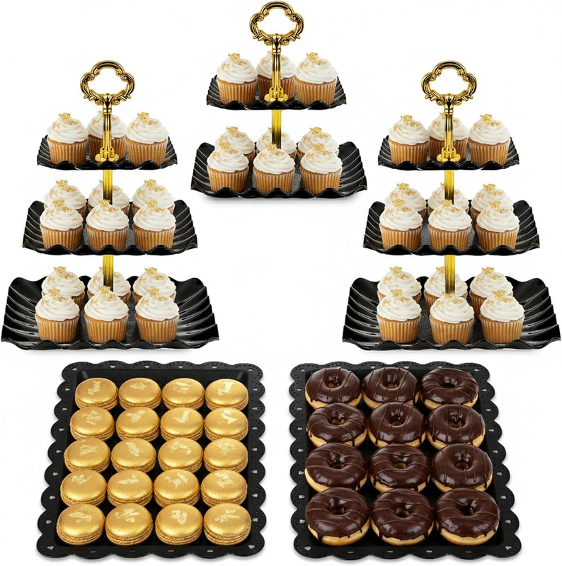 5 Piece Cake Stand Set with 2 X 3-Tier Cupcake Stands, 1 X2-Tier Cupcake Stands,