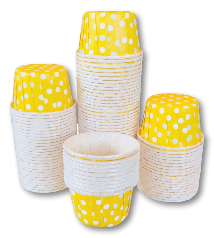 Bulk Mini Candy Nut Paper Cups Mini Baking Liners Yellow White Polka Dot 100 Pac