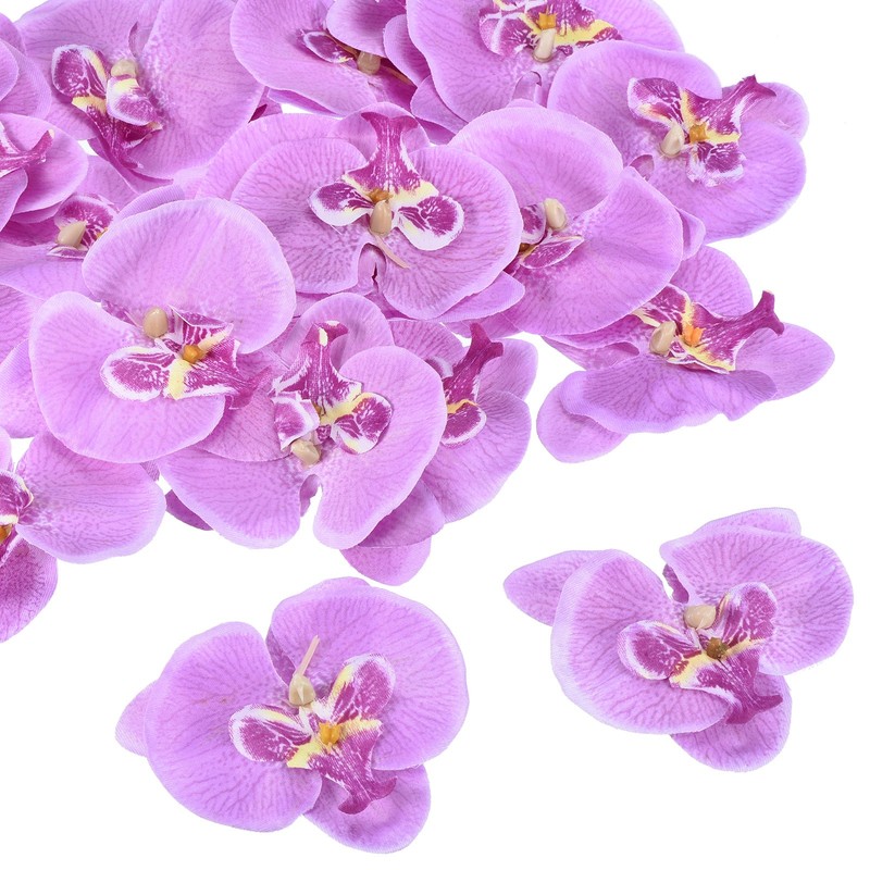 20Pcs 3.5" Artificial Silk Butterfly Orchid Flower Heads for DIY, Light Purple
