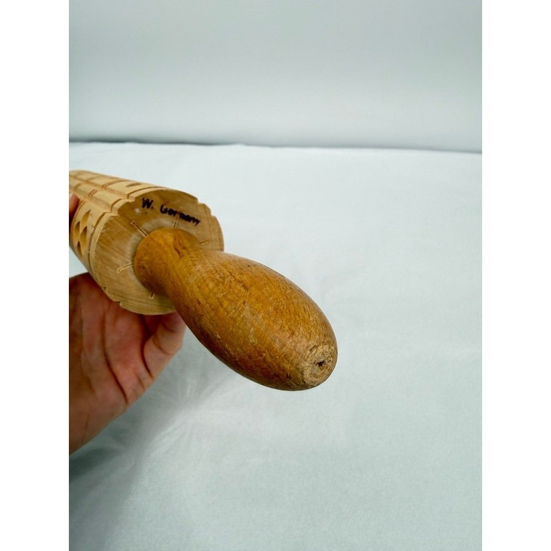 Handcrafted Wooden Embossed Rolling Pin Springerle Cookie Dough Roller W Germany gallery