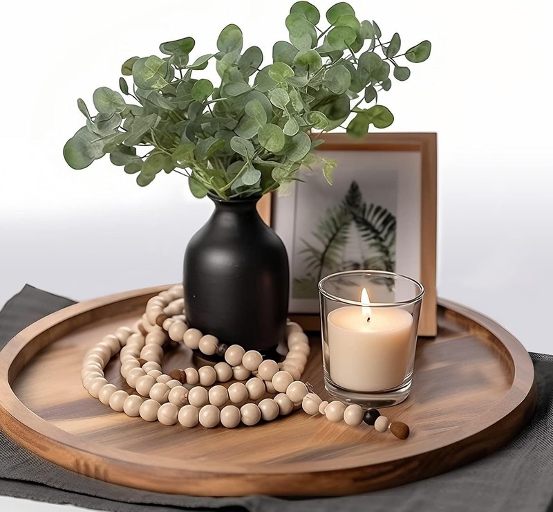 Acacia Wood Round Decorative Tray, 11.5 Inch, Brown, Classic Style, Brown