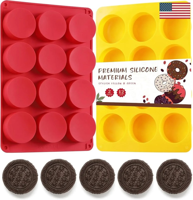 2PCS Silicone Oreo Cookie Chocolate Molds 12-Cavity Round Silicone Baking Mold,,