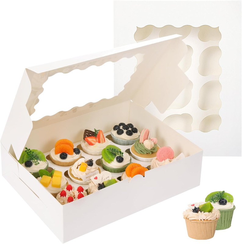 TOMNK 20pcs Cupcake Boxes, Cupcake Boxes 12 Count, 13x10x3.5 Inch White Containe