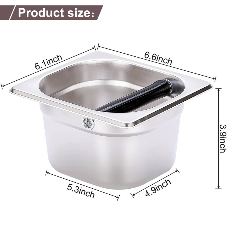 Coffee Knock Box, Stainless Steel Espresso 6.3 x 6.89 x 3.7, Silver gallery