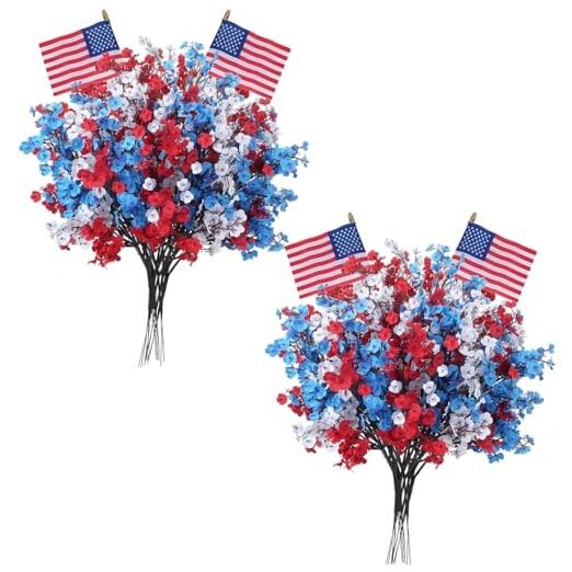 28pcs 4th of July Decorations Patriotic Babys Breath Red White and Blue