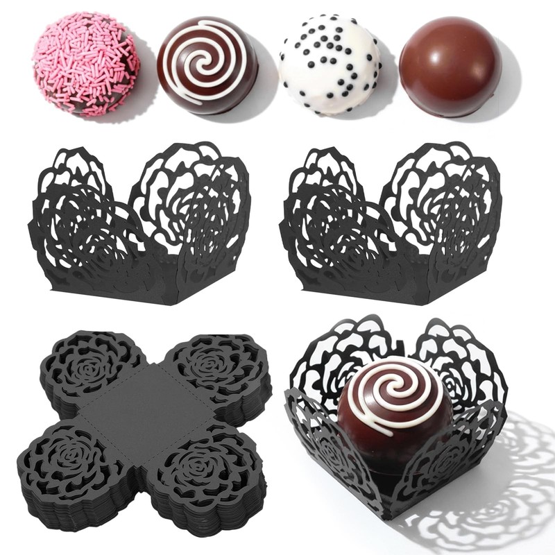 50 PCS Black Truffle Wrapper Liners Cups Chocolate Paper Candy Square Tray