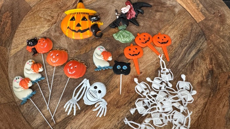 Vintage Lot Of Halloween Cake Topper Cupcake Pick Toys Hong Kong