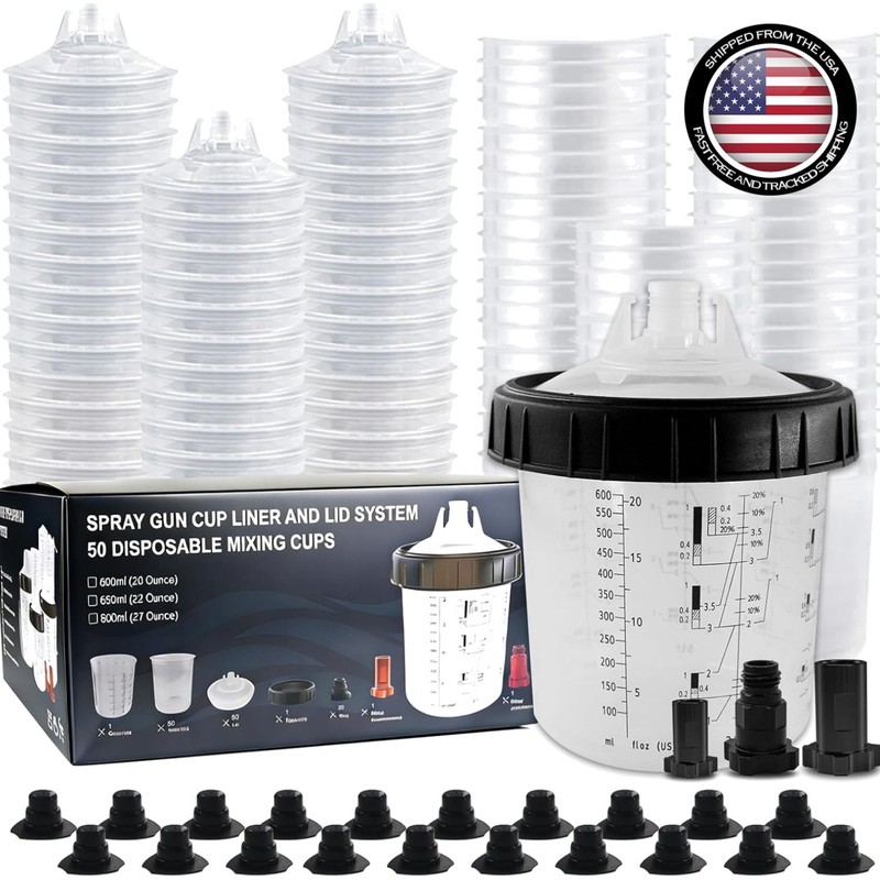 Paint Cup System 20 Oz 600ml Disposable Liners Lids Kit for HVLP Spray Guns