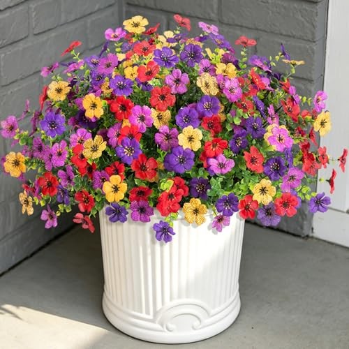 Artificial Flowers for Outdoors Potted 4 Colors(purple Deep Purple Red Yellow) gallery